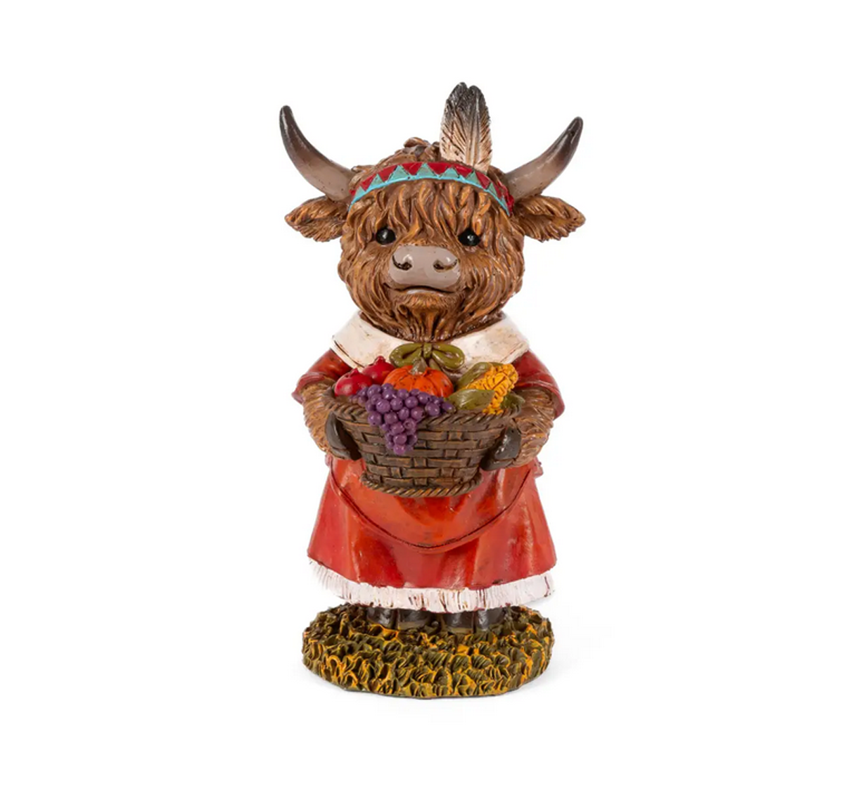 Gerson Fall Decor - Thanksgiving Pilgrim Highland Cow Figurines 4pc