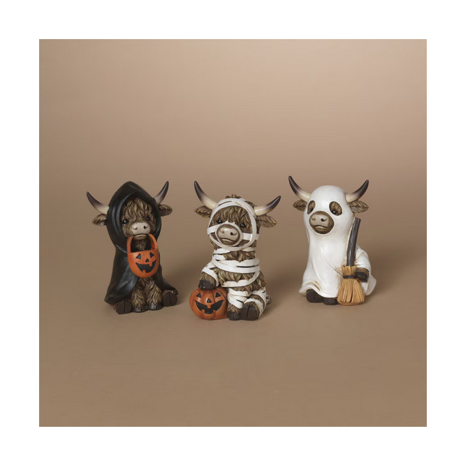 Gerson Halloween Decor - Highland Cow In Costumes Figurines 3pc
