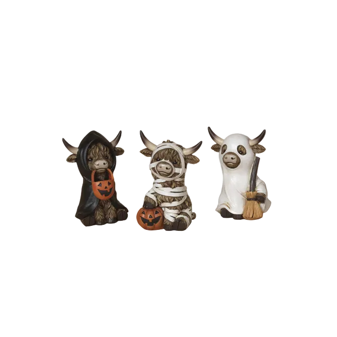 Gerson Halloween Decor - Highland Cow In Costumes Figurines 3pc