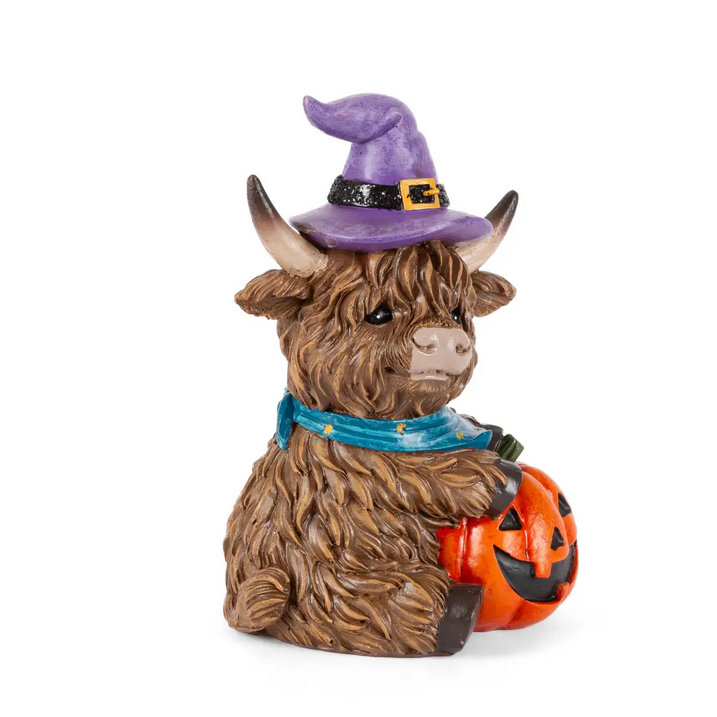 Gerson Halloween Decor - Witch Hats Highland Cow Figurines 3pc Set