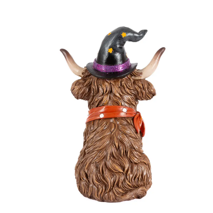 Gerson Halloween Decor - Witch Hat Highland Cow Figurines 2pc Set