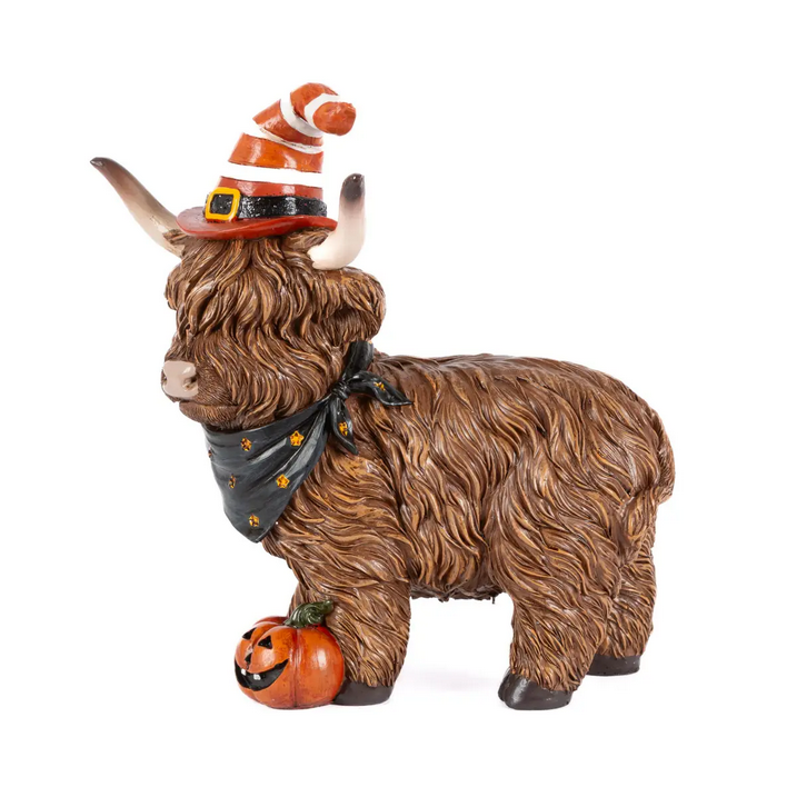 Gerson Halloween Decor - Witch Hat Highland Cow Figurines 2pc Set