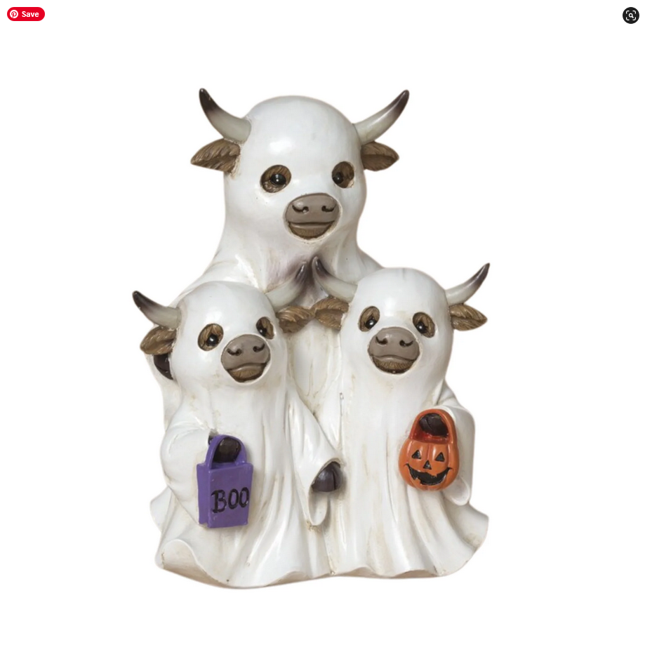 Gerson Halloween Decor - Mom Children Ghost Highland Cows Figurine