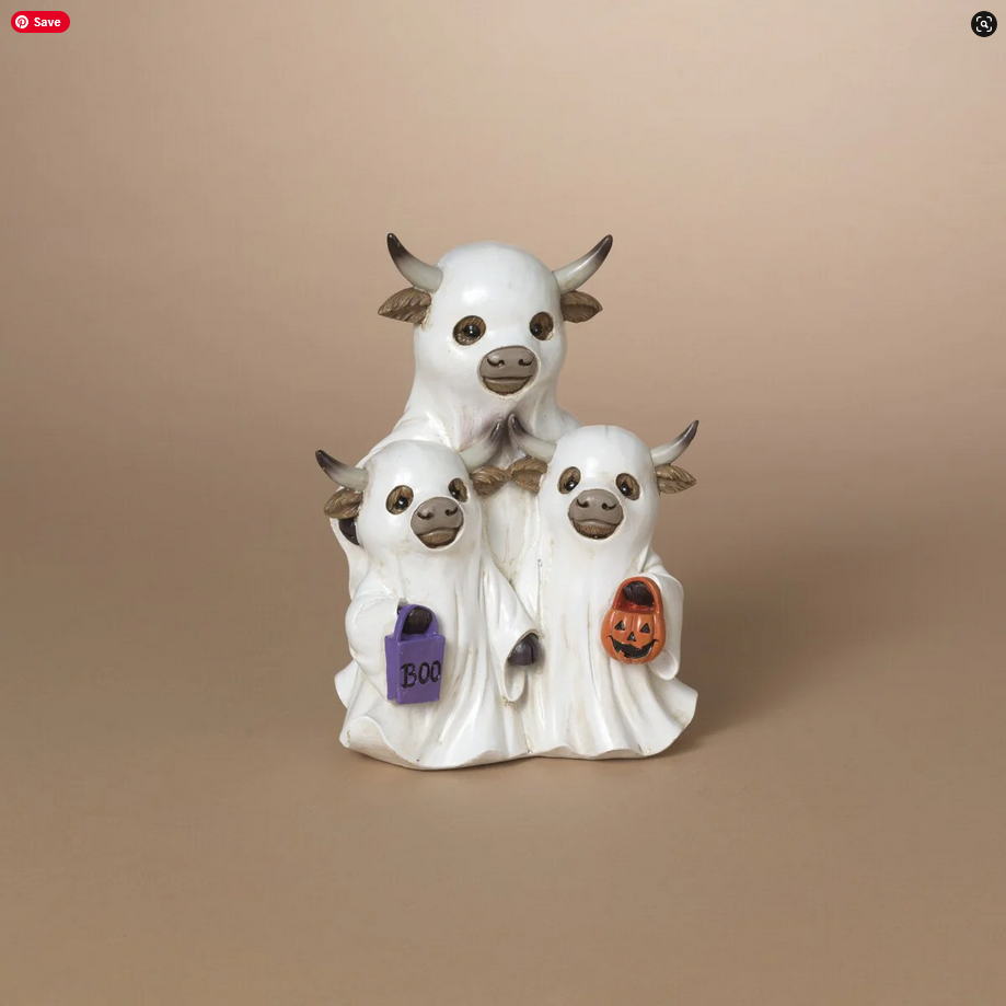 Gerson Halloween Decor - Mom Children Ghost Highland Cows Figurine