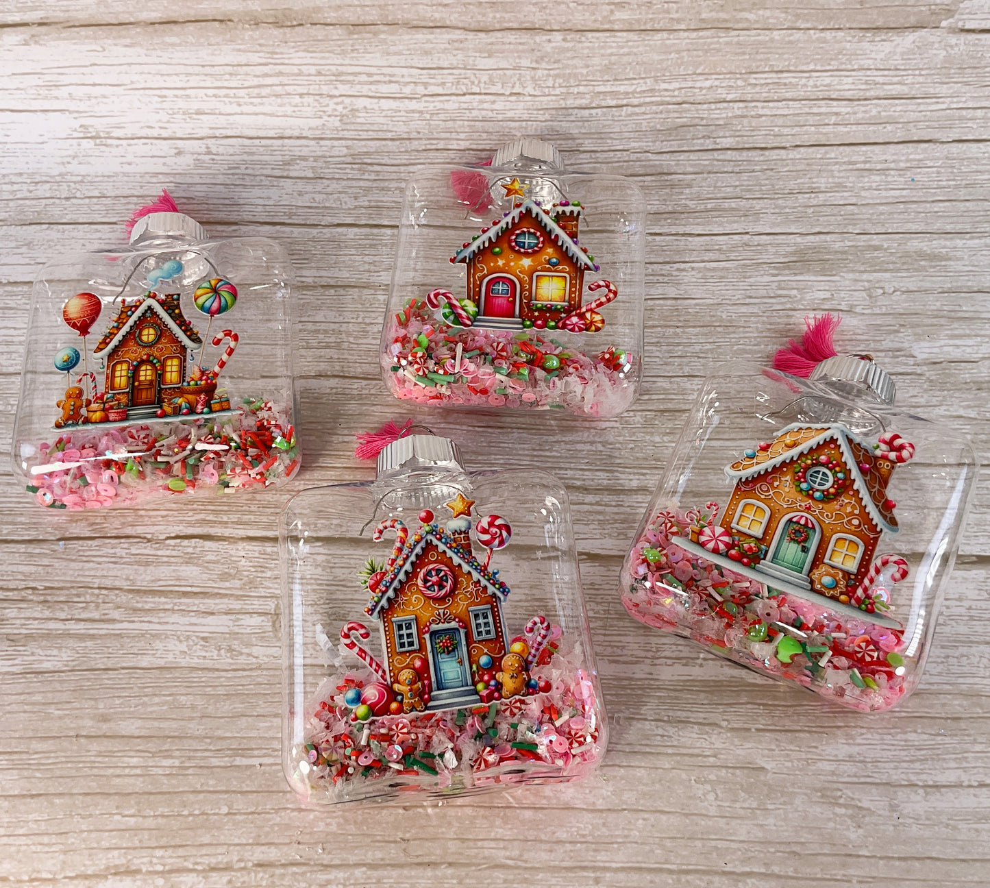 AGSD Christmas Decor - Pink Gingerbread Houses Fill-able Square Ornaments 12pc