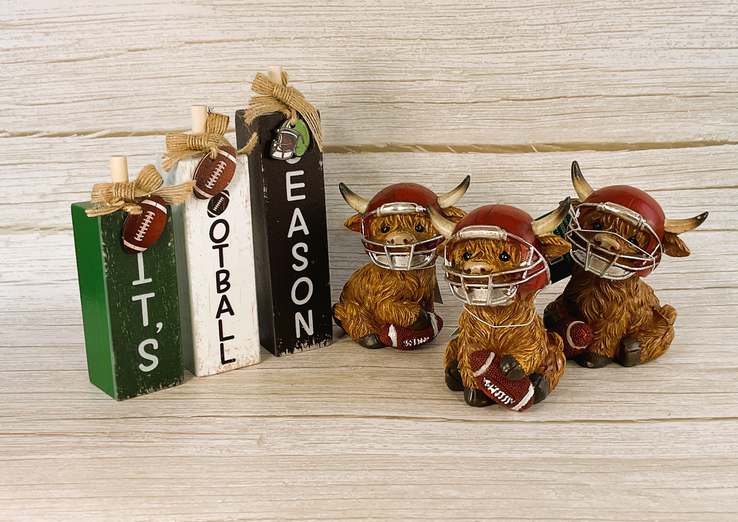 AGSD Fall Decor - Football Highland Cow Tabletop Resin Figurines 6pc