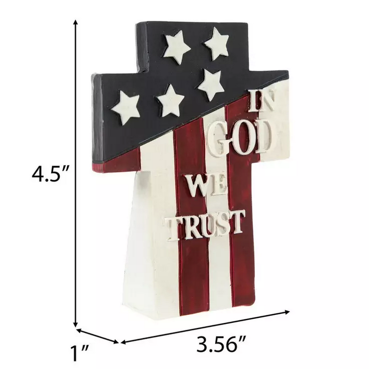 HL Patriotic Decor - In God We Trust Resin Flag Cross Figurine