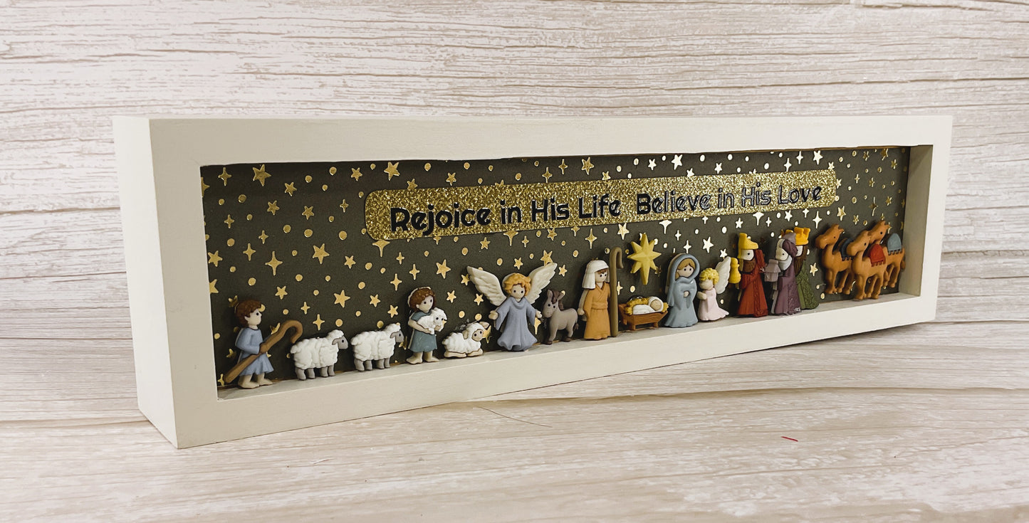 AGSD Christmas Decor - Nativity Manger Scene Flat Back Button Inset Sign