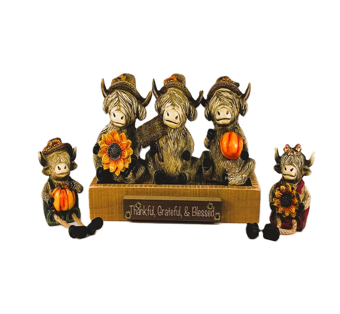 AGSD Fall Decor - Autumn Harvest Highland Cows wikth Stand 6pc Set