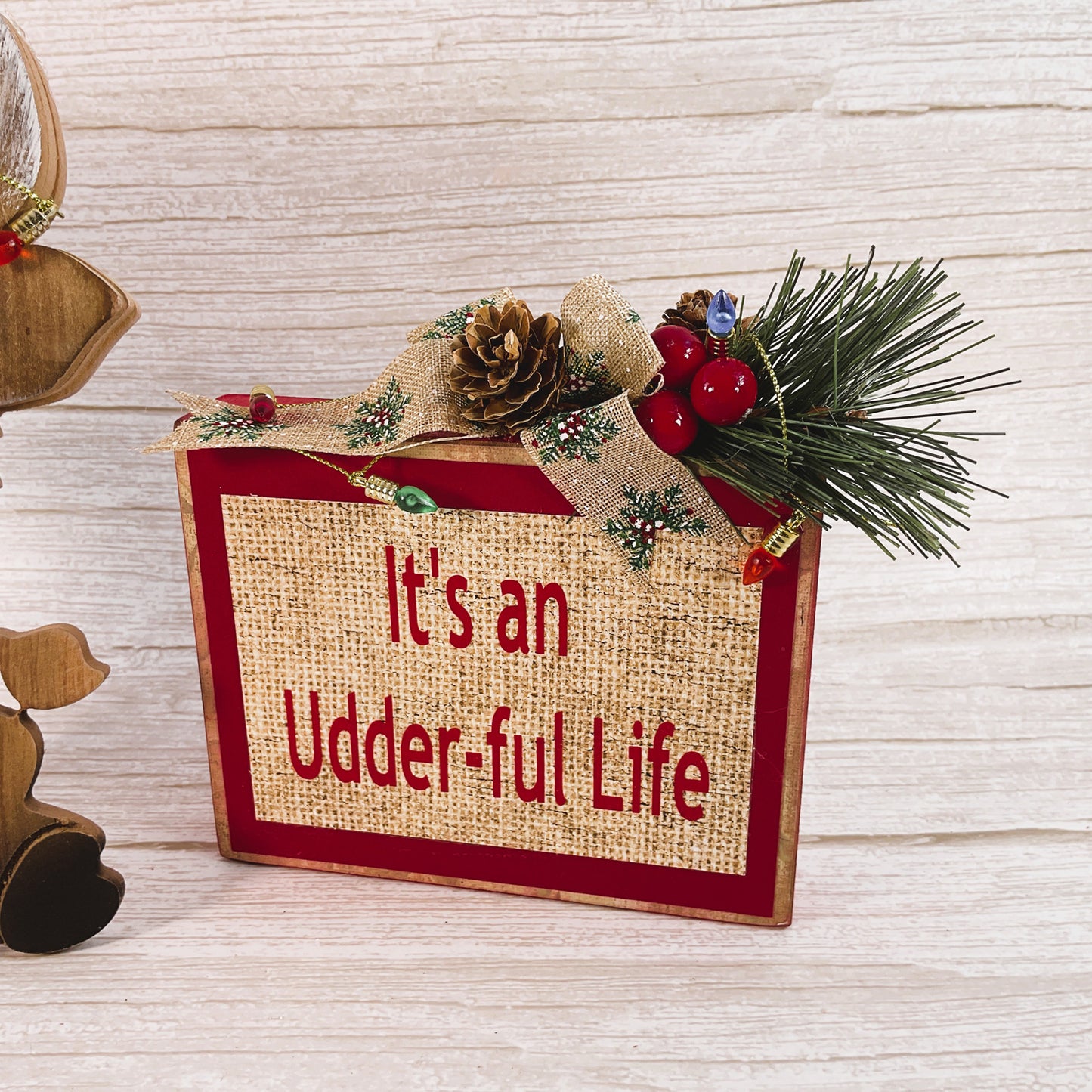 AGSD Christmas Decor - Most Udder-ful Time of the Year Highland Cow 2pc