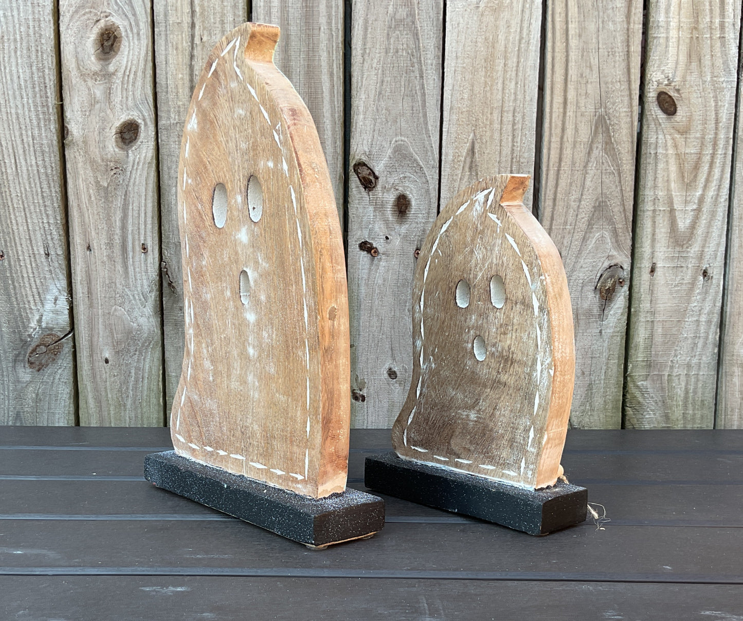 AGD Halloween Decor -  Large Chunky Blue Teal Wood Ghost Sitters 2pc