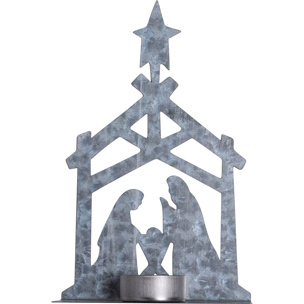PBK Christmas Decor - Metal Holy Family Nativity Tealight Candle Holder