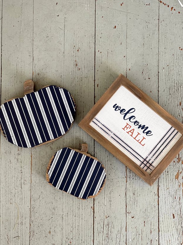 Collins Fall Decor - Small Blue White Stripe Pumpkin