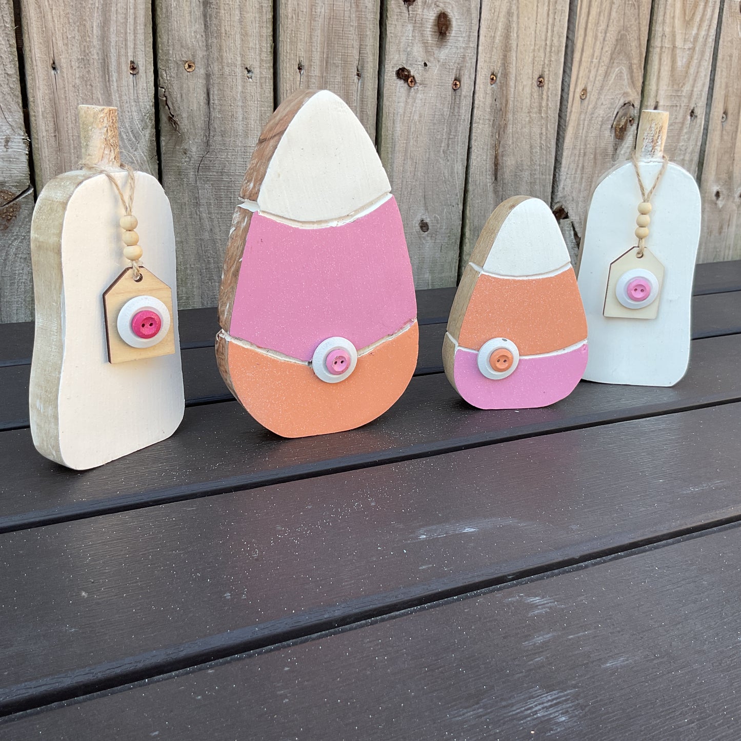 AGSD Halloween Decor - Pink Pastel Chunky Wood Candy Corn Pumpkin Sitters