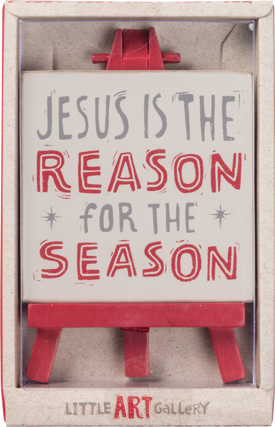 Primitives by Kathy Christmas Block Print Jesus is The Reason Mini Easel