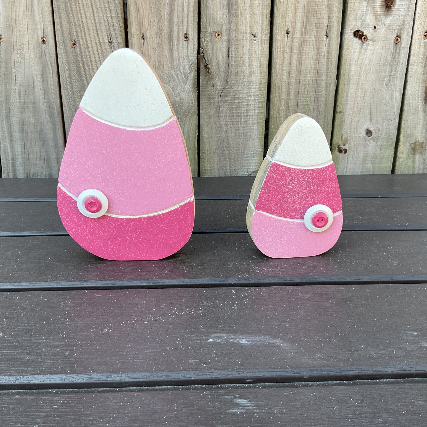 AGD Halloween Decor - Glam Pink Chunky Wood Candy Corn Sitters 2pc Set