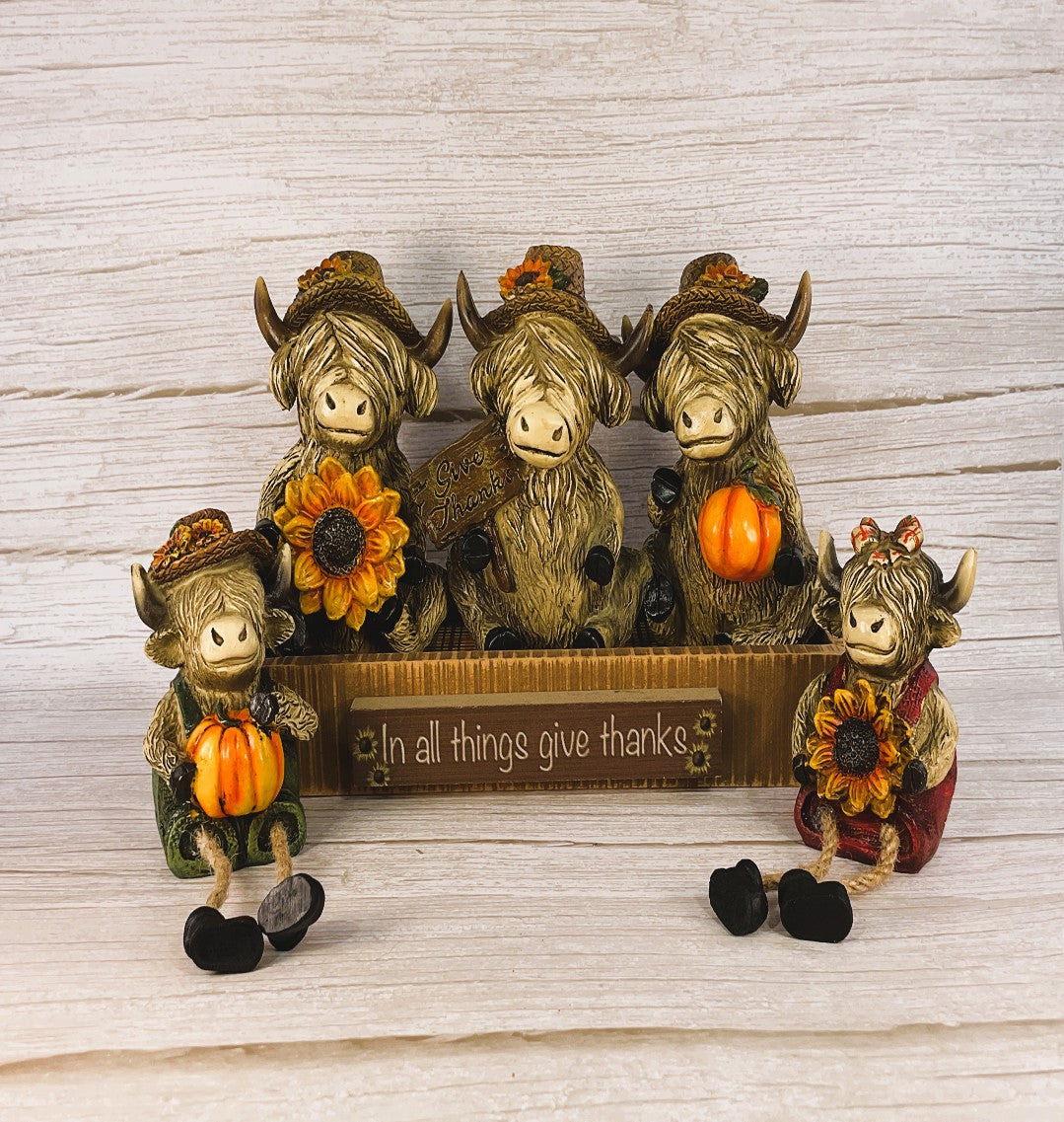 AGSD Fall Decor - Autumn Harvest Highland Cows wikth Stand 6pc Set