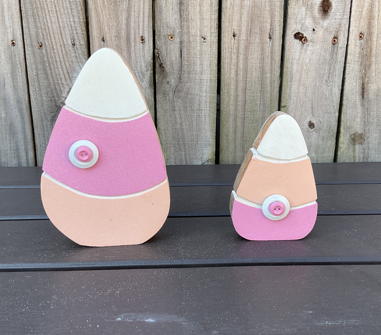 AGD Spring Decor - Pastel Pink Peach Chunky Wood Candy Corn Sitters 2pc Set