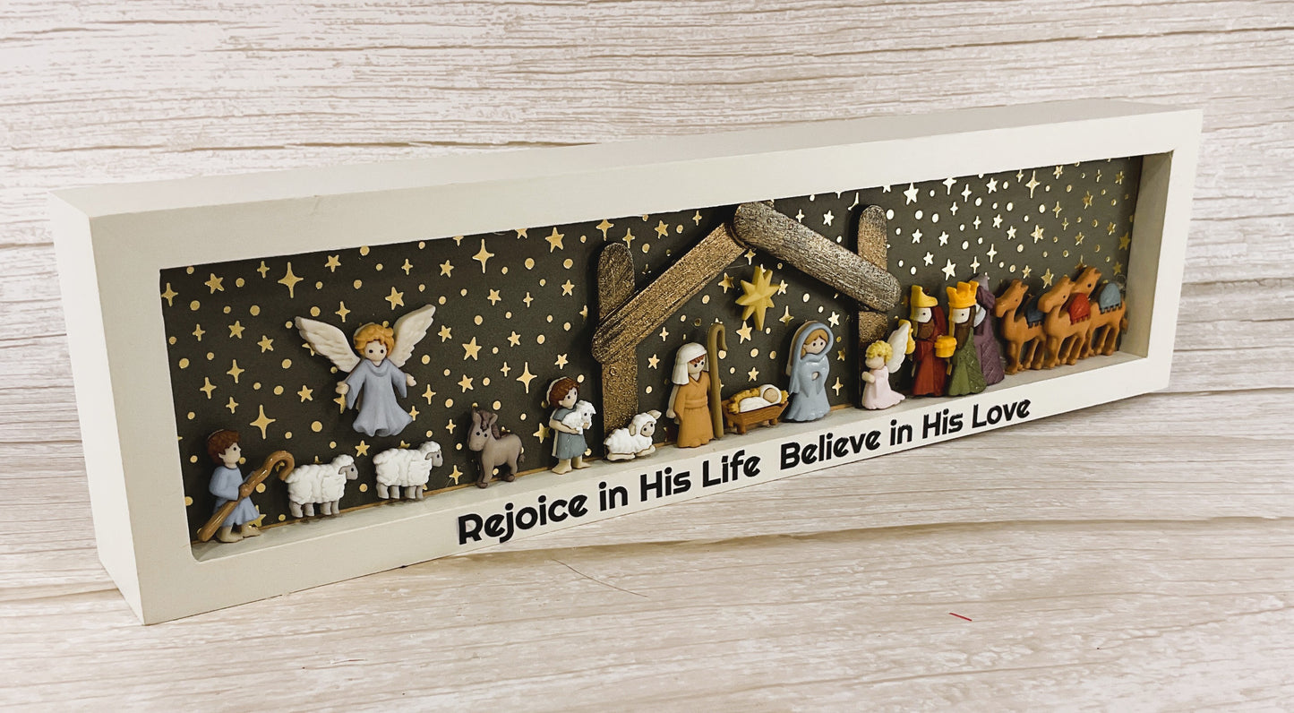 AGSD Christmas Decor - Nativity Manger Scene Flat Back Button Inset Sign