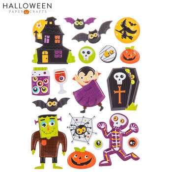 HL Halloween Craft Supply - Haunted House Puffy Plastic Icon Stickers 18pc