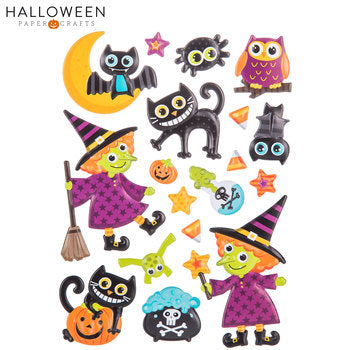 HL Halloween Craft Supply - Moon Bat Puffy Plastic Icon Stickers 18pc