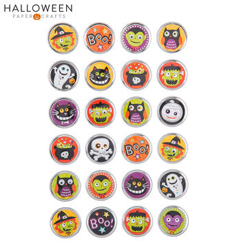 HL Halloween Craft Supply - Round Metal Icon Tag Stickers 24pc