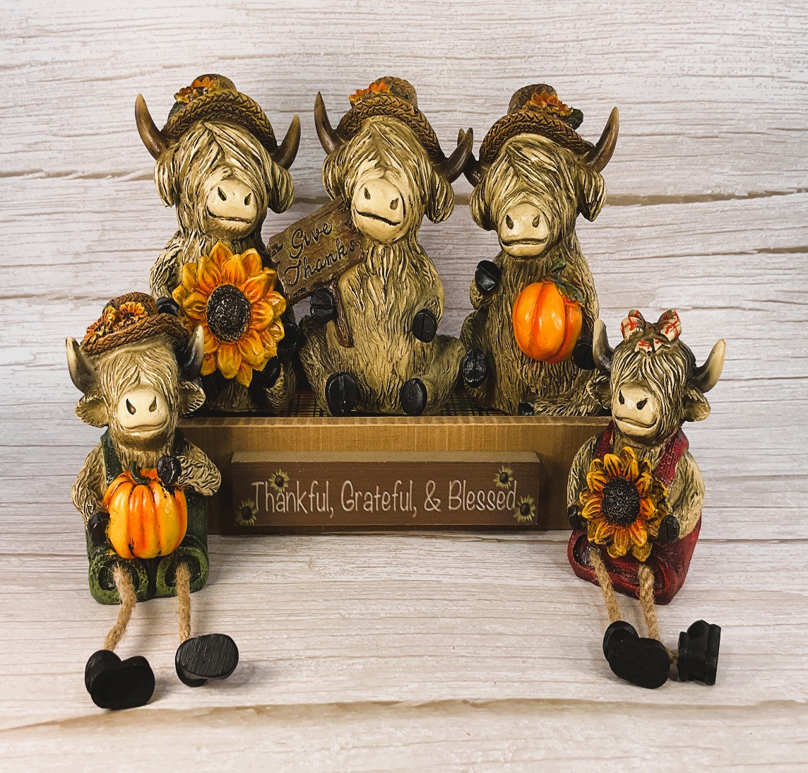 AGSD Fall Decor - Autumn Harvest Highland Cows wikth Stand 6pc Set
