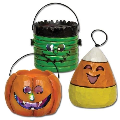 Set of 3 Halloween LED Lights Metal - Candy Corn, Frankenstein, Pumpkin - Batteries Included