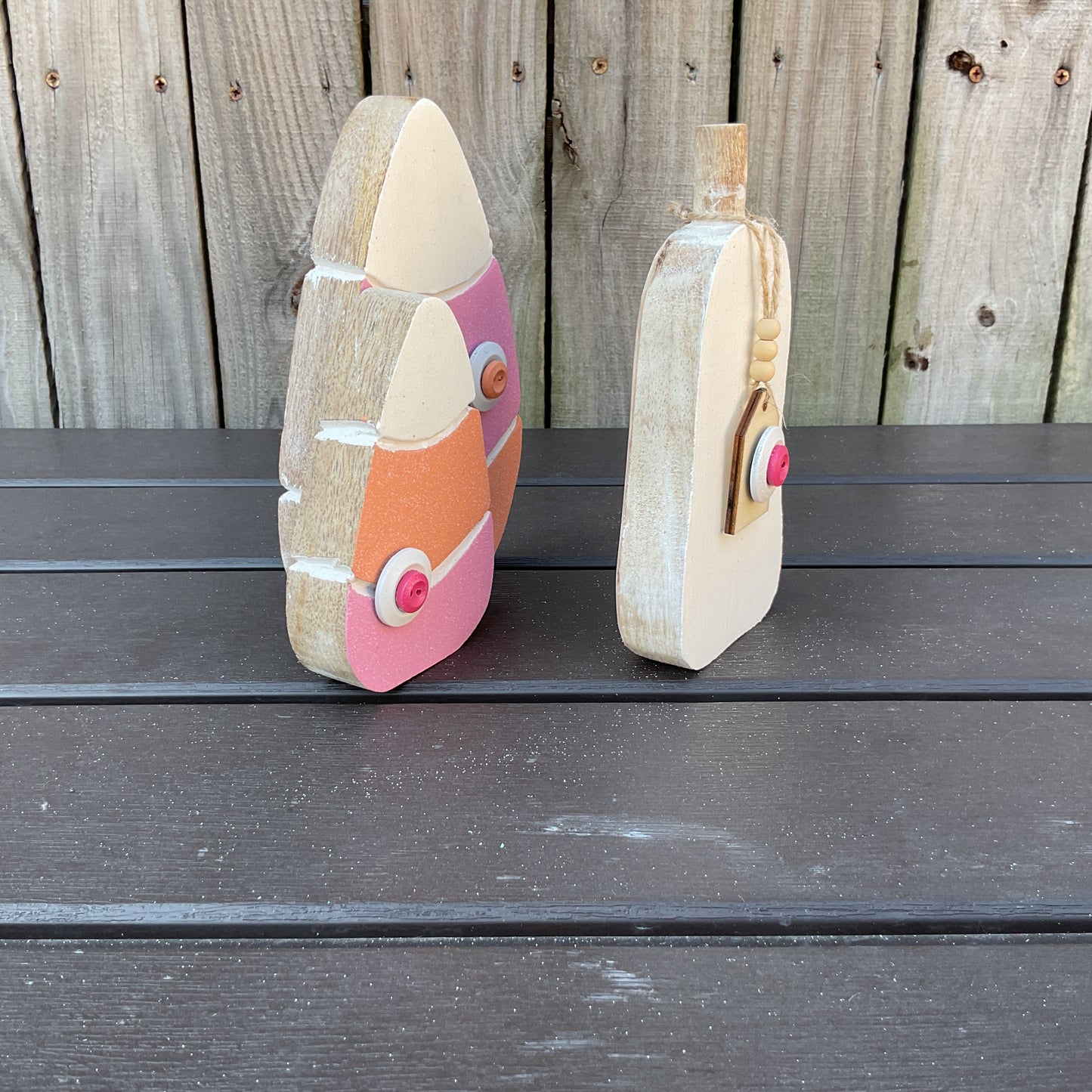 AGSD Halloween Decor - Pink Pastel Chunky Wood Candy Corn Pumpkin Sitters