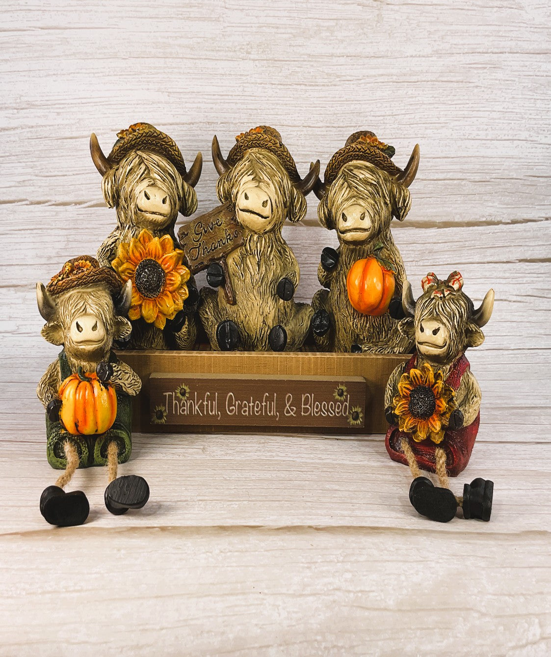 AGSD Fall Decor - Autumn Harvest Highland Cows wikth Stand 6pc Set
