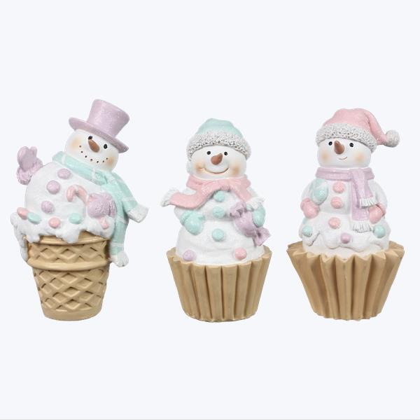 AGSD Christmas Decor - Pastel Snowmen Cupcake Cone Sled 4pc Set