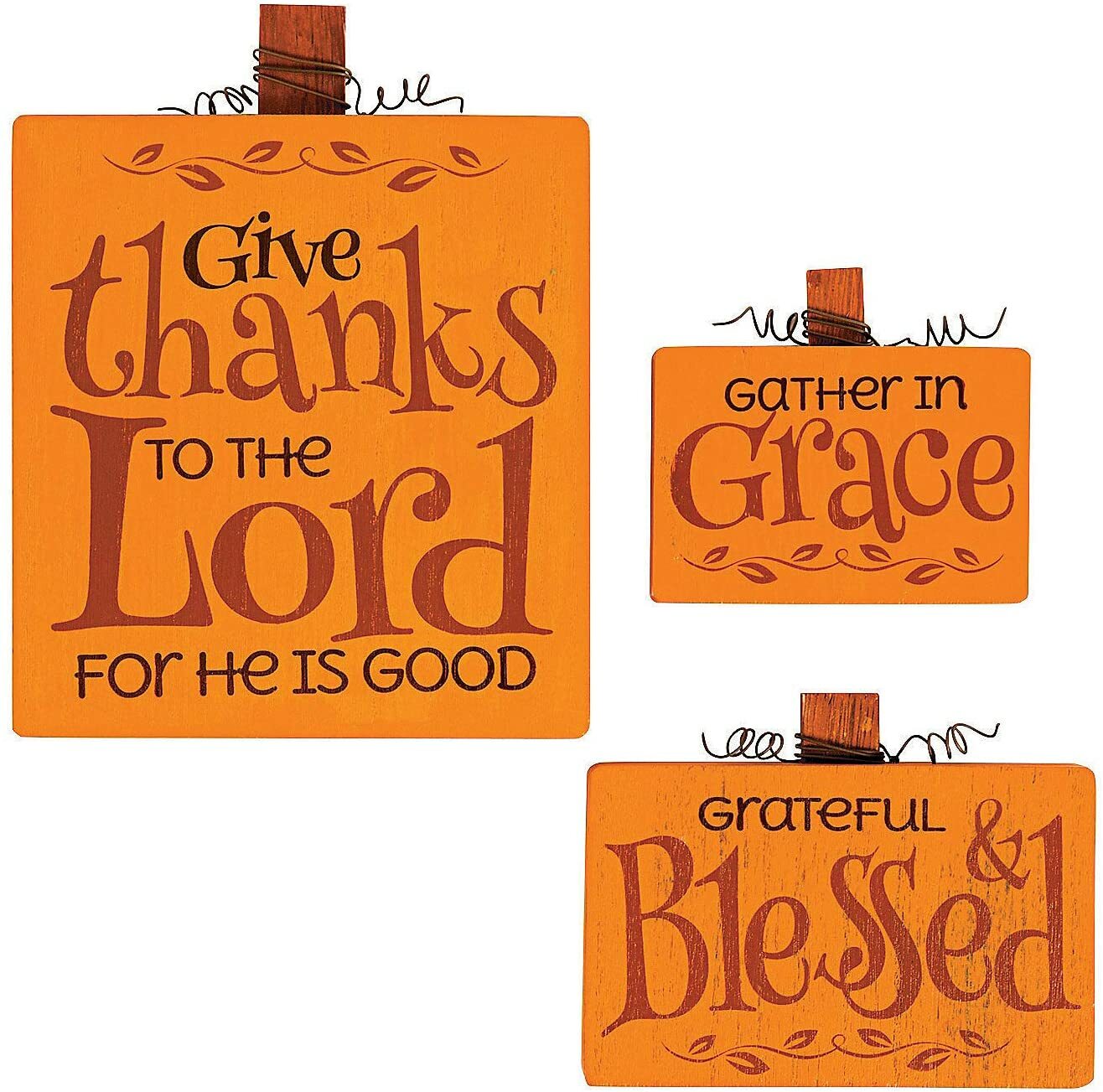 FE-OTC Fall Decor - Give Thanks Gather In Grace Chunky Pumpkins 3pc Set