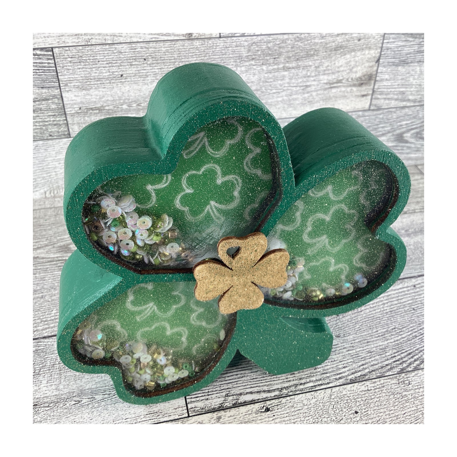 AGD Saint Patrick Decor - Irish Shamrock Chunky Wood Shaker Sitter