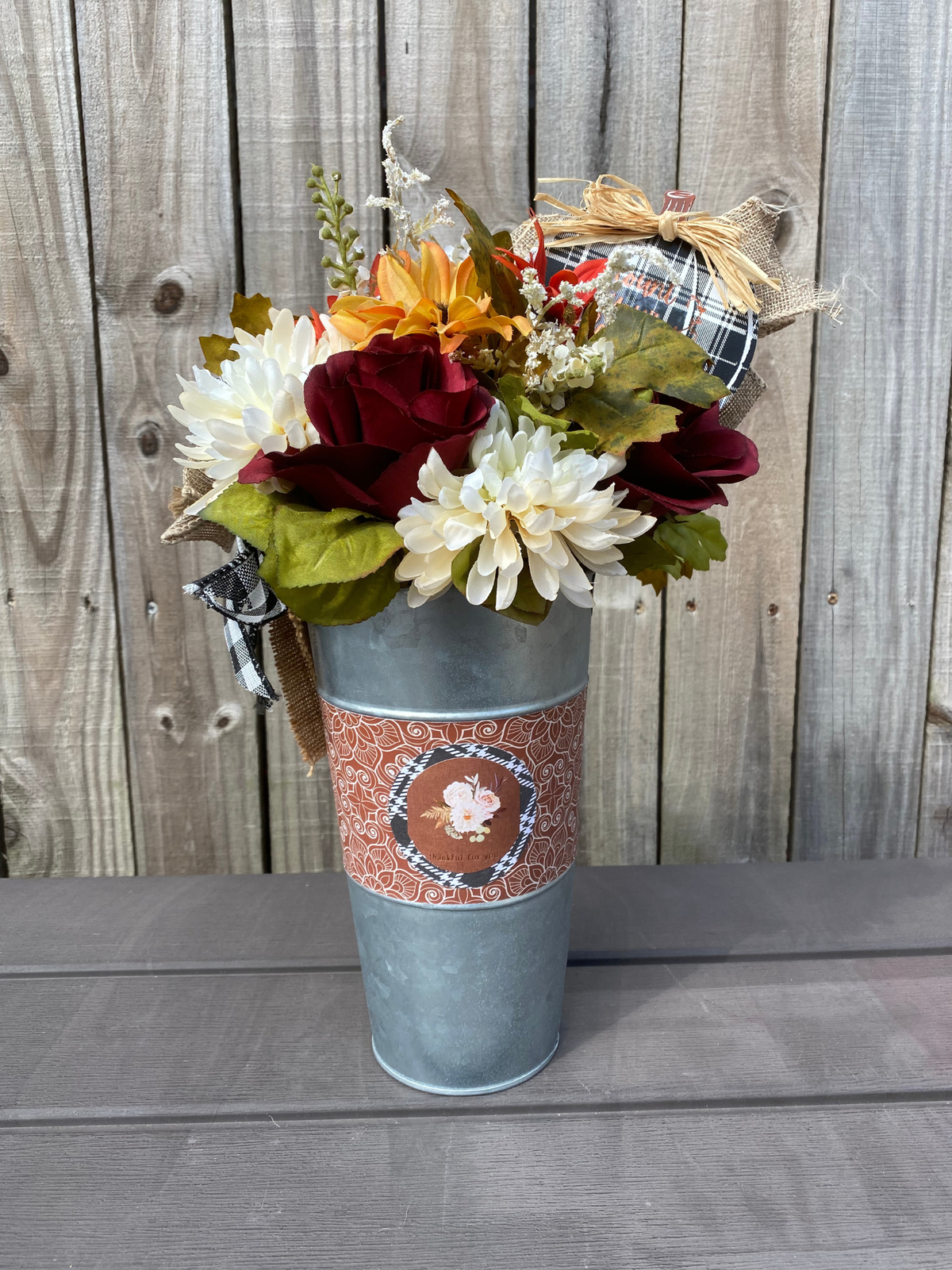 AGD Fall Decor  – Count Your Blessings Galvanized Metal Floral Centerpiece