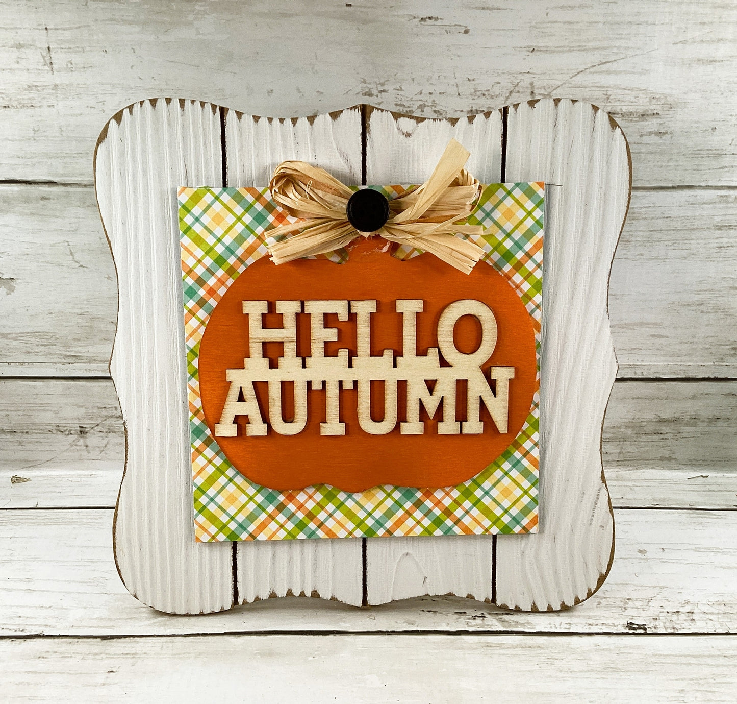 AGD Fall Decor - 3-D Hello Autumn Plaid Easel-back Sign