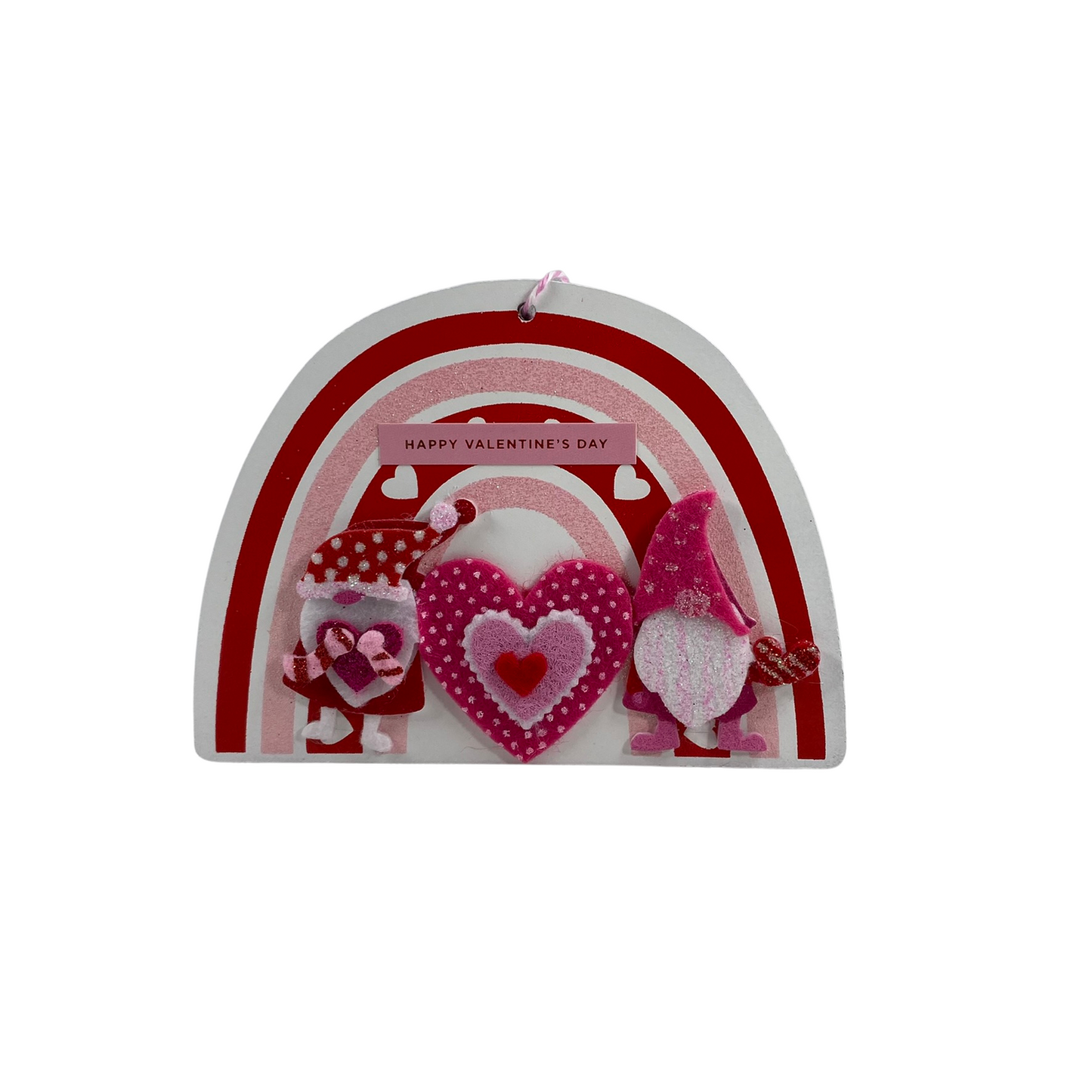 AGD Valentines Decor -  Felt Gnomes Wood Rainbow Ornament