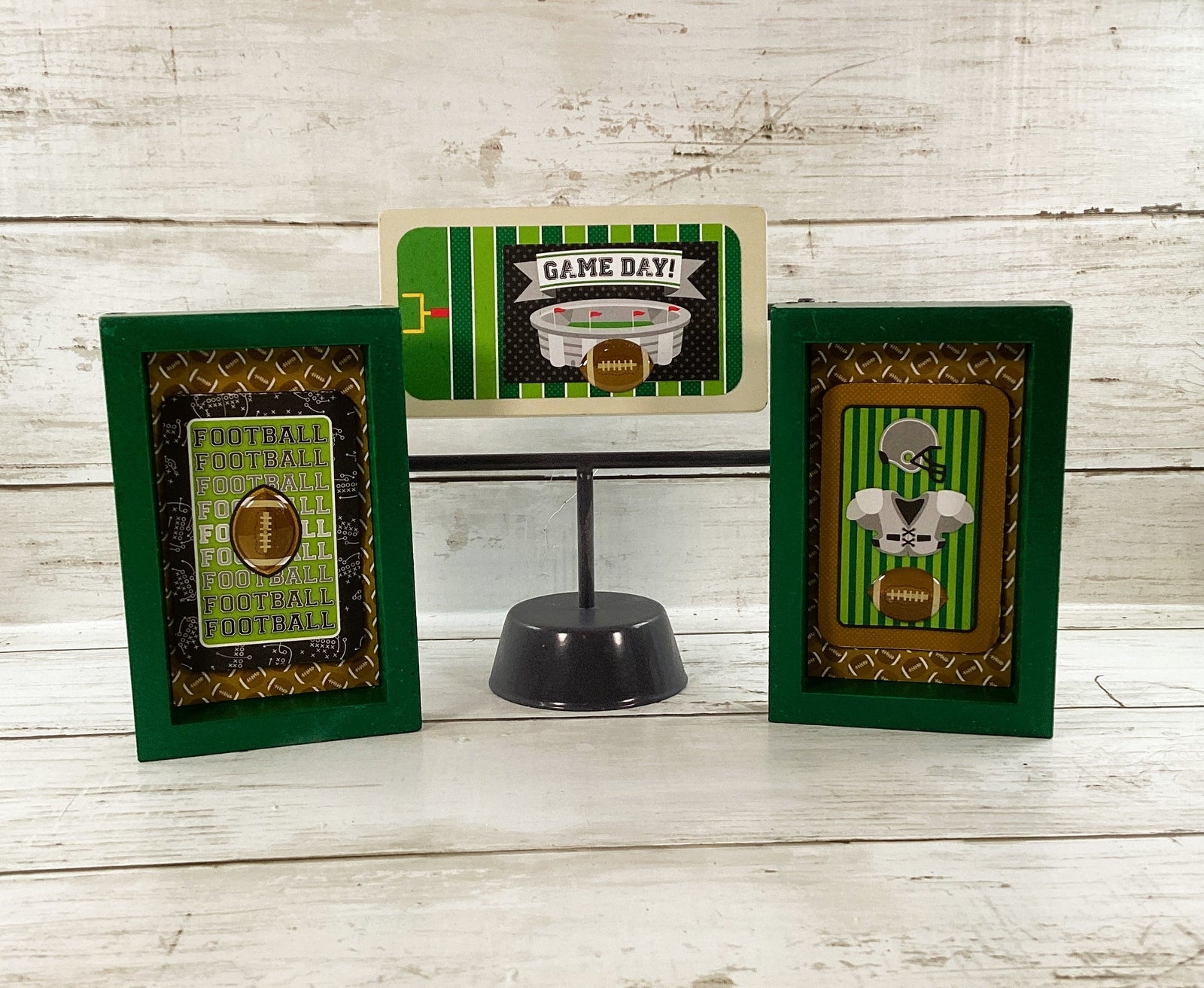 AGD Fall Decor -  Football Helmet Reversible End Zone Sign Tier Tray 3pc Set