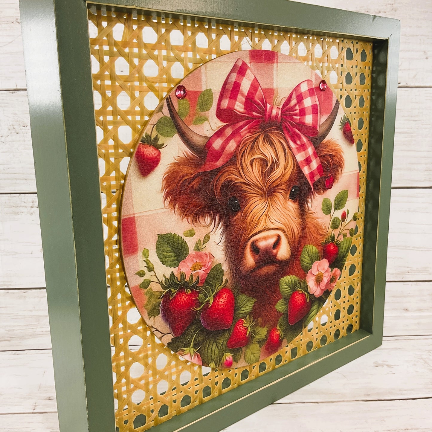 AGD Spring Decor - Strawberry Fields Highland Cow Box Sitter Sign
