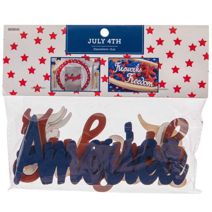 HL Patriotic Craft Supply - July 4th Freedom Wood Die Cut Words 8pc Set