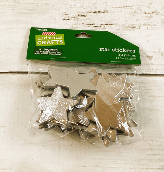 HL Christmas Craft Supply - Silver Foil Star Stickers 30pc