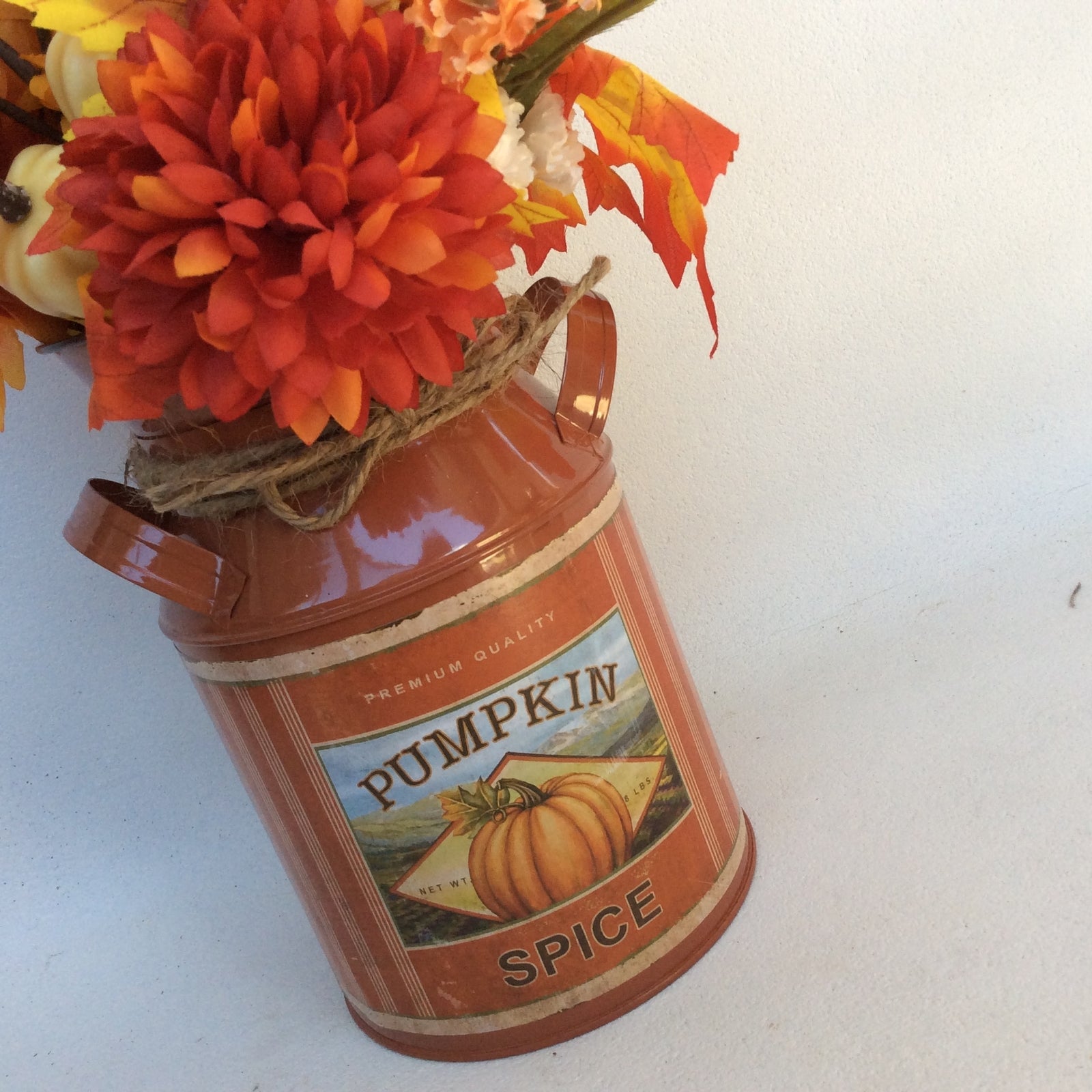 AGD Fall Decor - Pumpkin Spice Milk Can Filled Artificial Floral Display