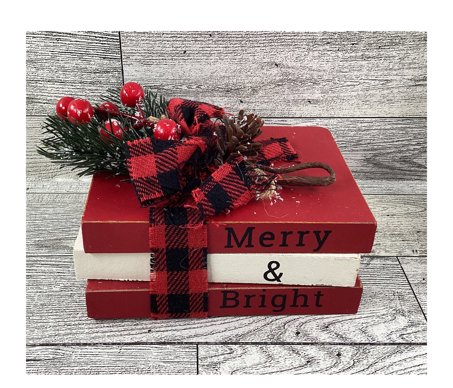 AGD Christmas Decor - Shaker Jar Stacking Books Merry Bright Tier Tray 2pc Set