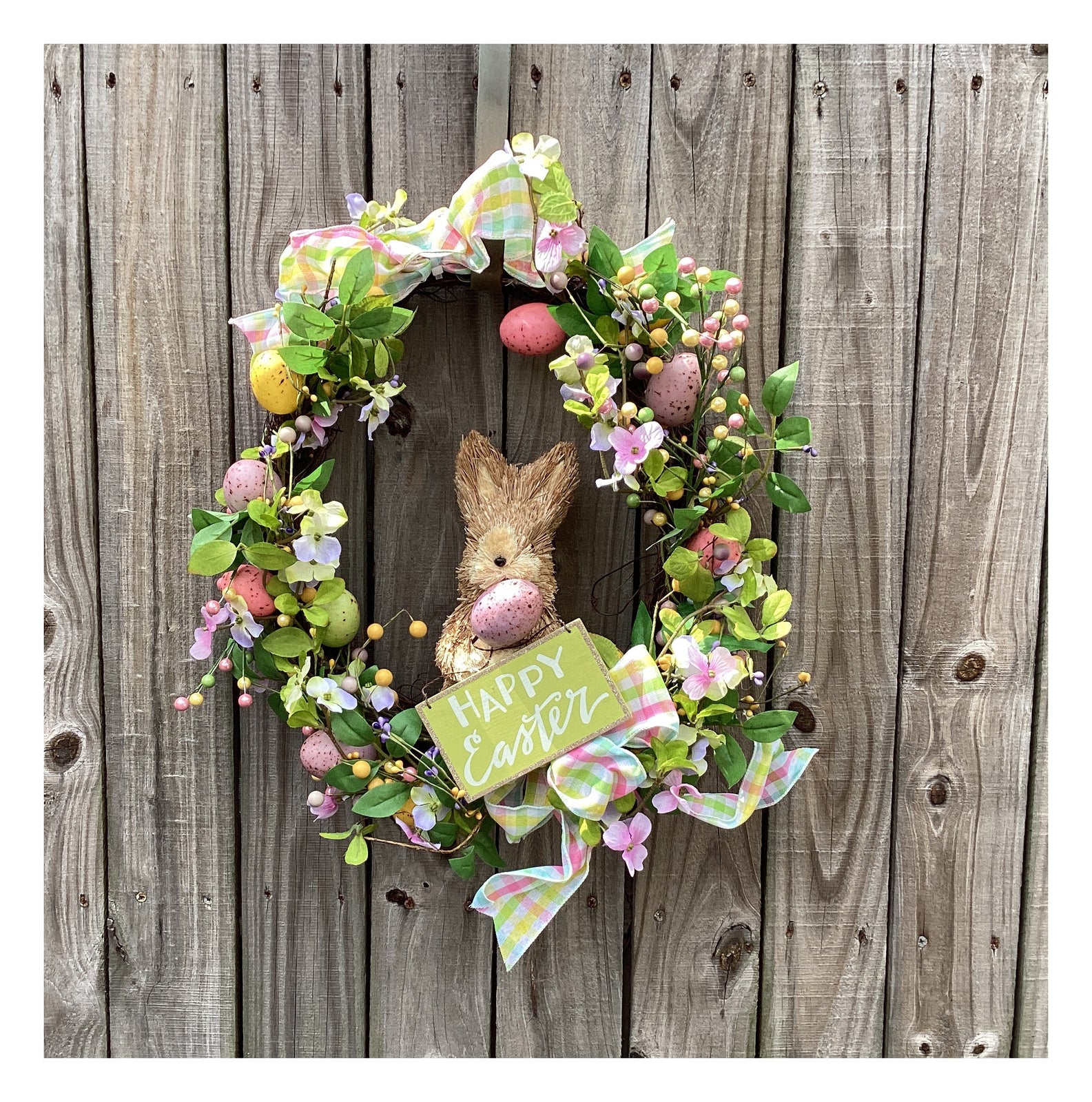 AGD Easter Decor - Happy Easter Sisal Bunny Grapevine Floral Wreath