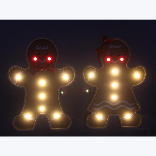 YI Christmas Decor - LED Wood Gingerbread Boy Girl Figurine 2pc