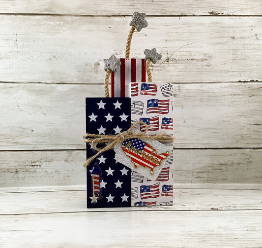 AGD Patriotic Decor - America July 4th Chunky Wood Firecracker Block Sign