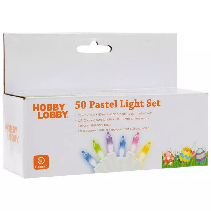 HL Easter Decor - 50 Bulb Pastel Light Strand White Wire 12ft
