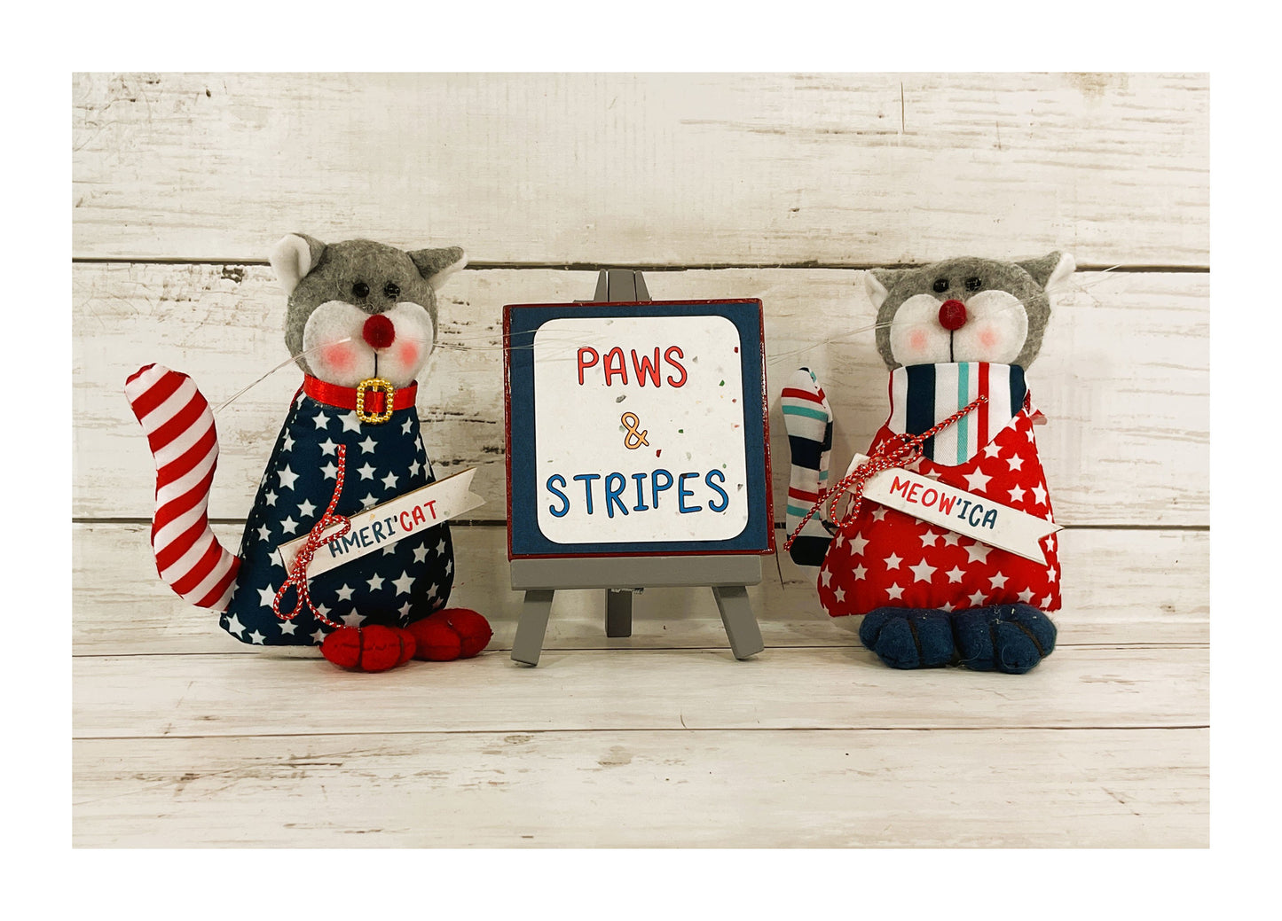 AGD Patriotic Decor- Funny Cat Theme July 4th Sitters and Sign 3pc Set