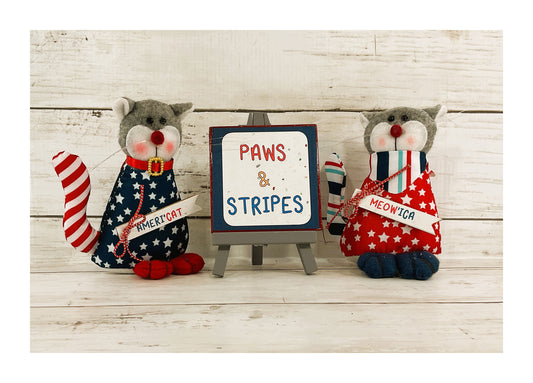 AGD Patriotic Decor- Funny Cat Theme July 4th Sitters and Sign 3pc Set