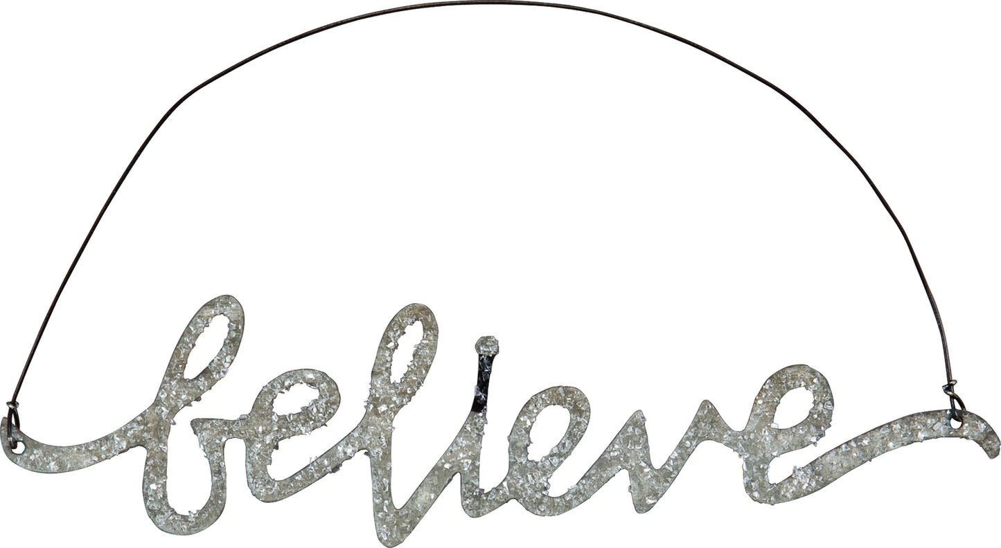 PBK Christmas Decor - Glavanized Glitter Tin Word Believe Ornament