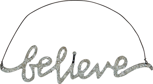 PBK Christmas Decor - Glavanized Glitter Tin Word Believe Ornament